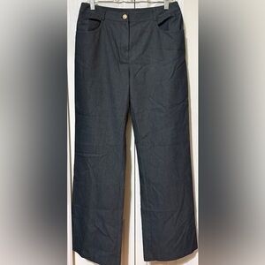 St. John Collection Marie Gray Charcoal Grey Pinstripe Slacks Wide Leg Size 10